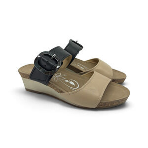 David Tate Fantasy Wedge Slide Sandals Women's 6 M Black Leather NWS25-608